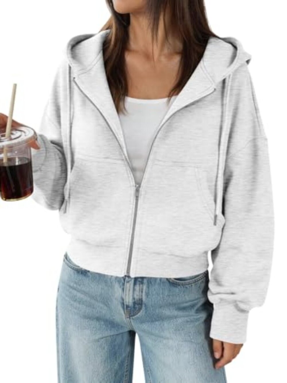 Womens Cropped Zip Up Hoodie Fleece Lined Sweatshirt Fall Layer